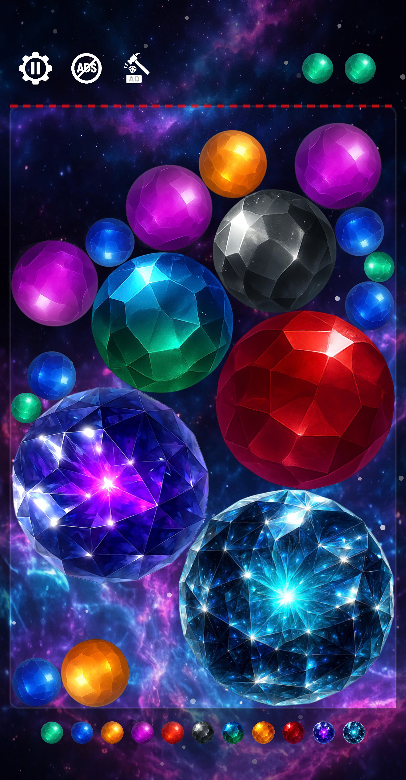 Stardust Gems gameplay — merging glowing crystals under gravity